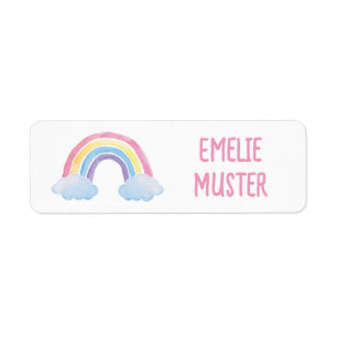 Naamstickers wit - waterverf Regenboog Wolken Etiket