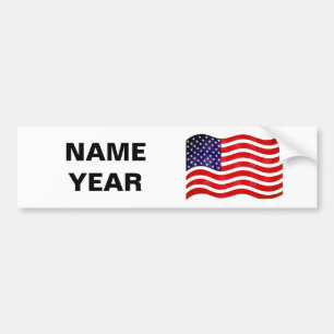 Naamtekst en Amerikaanse vlag op wit Bumpersticker