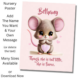 Naamtekst toevoegen, baby muis met grote oren op r poster