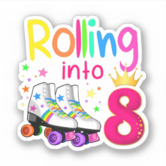 Naar 8 rolschaatsen 8 jaar om 8 jaar sticker