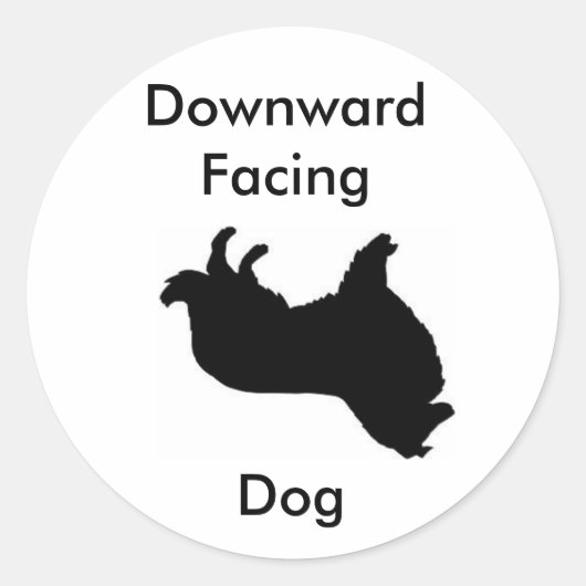 Naar beneden gerichte hond ronde sticker (Voorkant)