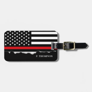 Naar buiten gerichte Amerikaanse vlag met Thin Red Bagagelabel