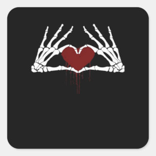 Naar de dood - Skelet Hart Handen Vierkante Sticker