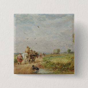 Naar de Hayfield, 1853 (olie op karton) Vierkante Button 5,1 Cm