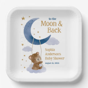 Naar de Maan en Terug Baby Shower Papieren Borden Bordje