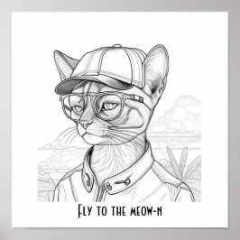 Naar de meow-n-kattenkunst vliegen poster