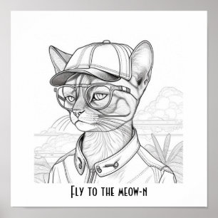 Naar de meow-n-kattenkunst vliegen poster