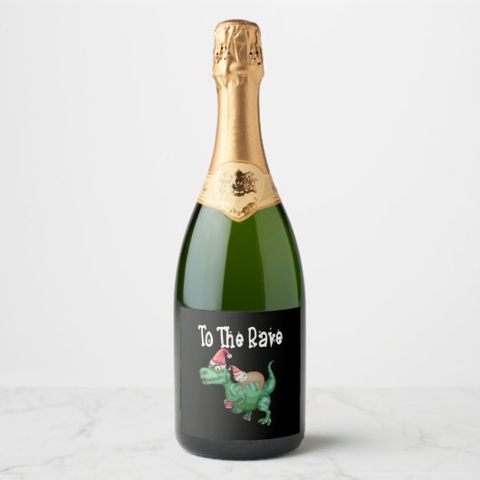 Naar de Rave Tree Rex Grappige luiaard rijden Dino Sparkling Wijnetiket (Voorkant)