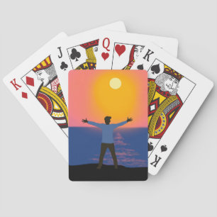 Naar de zon begroeten pokerkaarten