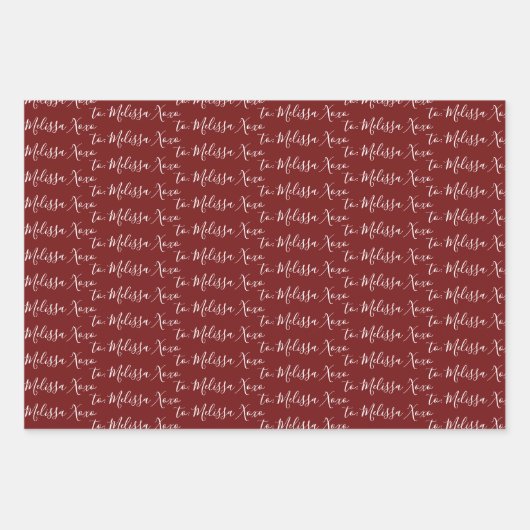 Naar Jouw naam Modern Handschrift Burgundy & White Inpakpapier Vel (Voorkant)