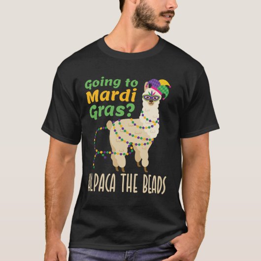 Naar Mardi Gras Alpaca de kralen T-shirt (Voorkant)