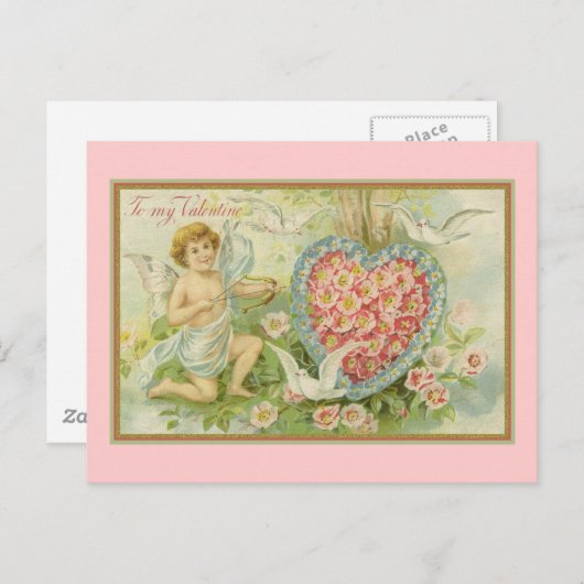 Naar mijn Valentijn Cupid en Floral Heart Feestdagenkaart (Voorkant / Achterkant)