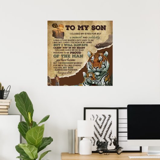 Naar mijn zoon Gift, Tiger Lovers, brief aan zoon Poster (Thuiskantoor)