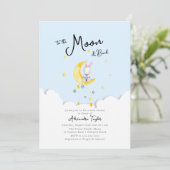 Naar Moon Back Rabbit Blue Heart Boy Baby shower Kaart (Staand voorkant)