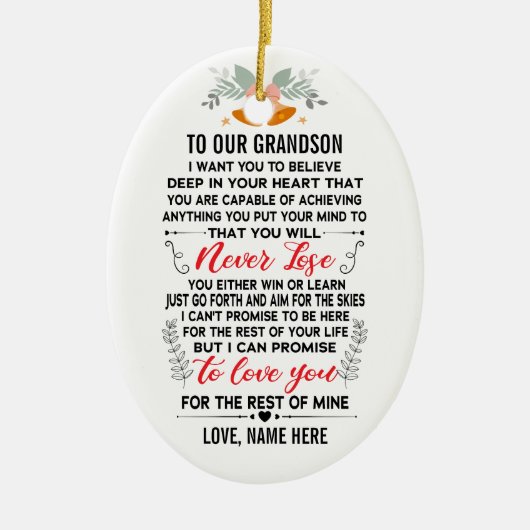 Naar onze kleinzoon van grootouders met aangepaste keramisch ornament (Voorkant)
