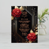 Naar Rozen Tuin Diamond Rood Zwart En Gouden Bruil Folie Uitnodiging (Staand Voorkant)