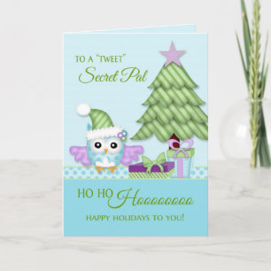Naar 'Tweet Secret Pal Happy Holiday Owl w/tree Feestdagen Kaart