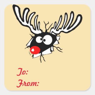 Naar:/van: Crazy Red Nosed Reindeer Gift Label