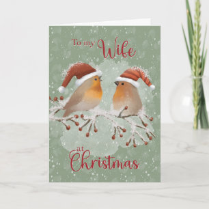 Naar vrouw bij Kerstmis Vogels met Kerstman hoeden Kaart