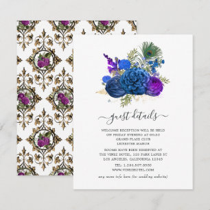 Nabestaandenblauw en gouden  Peacock-gast - Gegeve Informatiekaartje