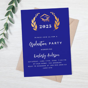 Naby blauw goud lauwerkrans 2025 Graduation Party Kaart