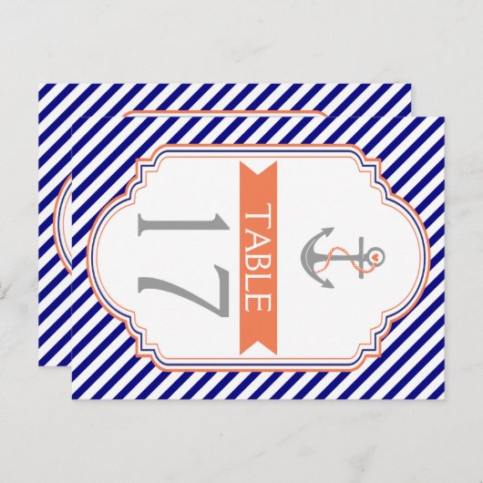 Naby bleu, mariage nautique corail numéro de table (Devant / Derrière)