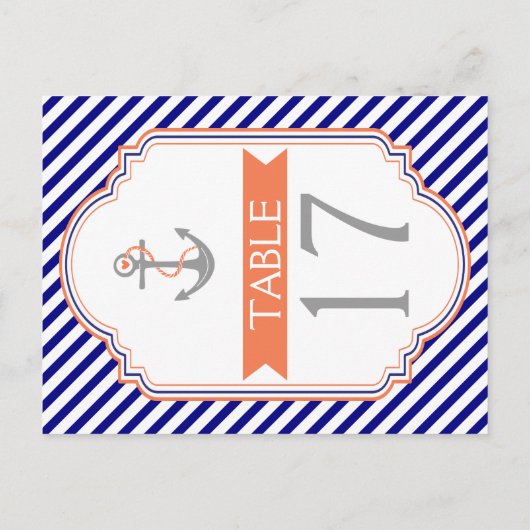 Naby bleu, mariage nautique corail numéro de table (Dos)