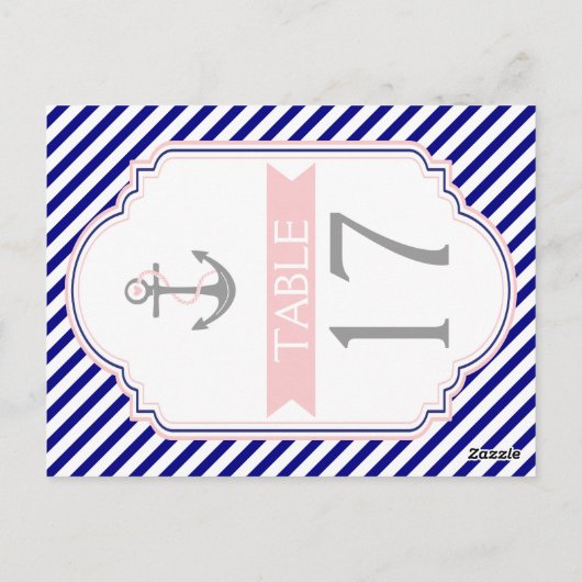 Naby bleu, rose mariage nautique numéro de table (Dos)