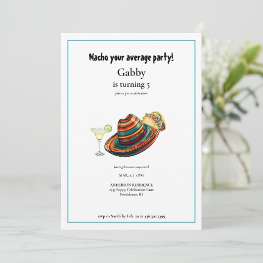 Nacho Uw gemiddelde hond Sombrero Taco Uitnodiging (Staand voorkant)