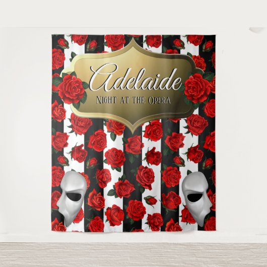 Nacht bij de Opera| Rode Rozen Elegante Achtergron Wandkleed (Voorkant)