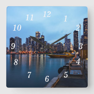 Nacht bij Navy Pier Wandklok Vierkante Klok