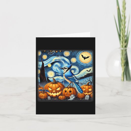 Nacht Blauwe Jay Halloween  Kaart (Voorkant)