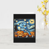 Nacht Blauwe Jay Halloween  Kaart (Gele Bloem)