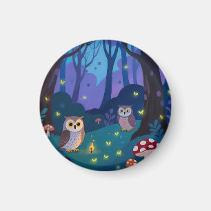 Nacht bos uilen illustratie magneet