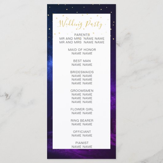 Nacht Celestial Sky Elegant Bruiloft Welkom Programma (Achterkant)