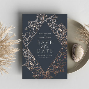 nacht   Floral Diamond Folie Save the Date Card Uitnodiging