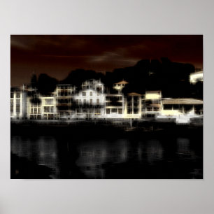 Nacht gebouwen digitaal effect van stijlindruk poster