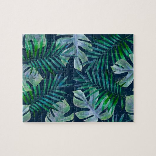 Nacht groene tropische bladeren legpuzzel (Horizontaal)