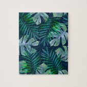 Nacht groene tropische bladeren legpuzzel (Verticaal)