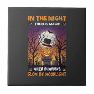 Nacht Halloween Pompoen Hoed Maan Kerkhof Tegeltje