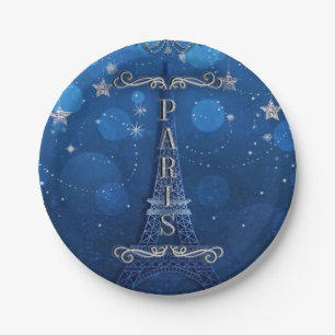 Nacht in Parijs onder de sterren Blauw Zilver Fees Papieren Bordje
