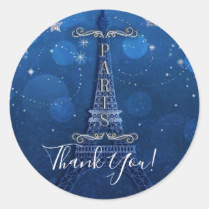 Nacht in Parijs onder de sterren Blauw zilver fees Ronde Sticker
