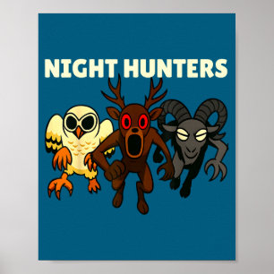 Nacht jagers. 99 nachten uil hert ram in de poster