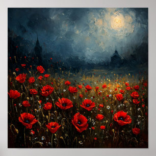🌙 Nacht Klaprozenveld Onder Maneschijn Droomkunst Poster