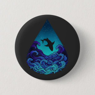 Nacht Oceaanhaai Silhouet Traandrop Sterrenzee Ronde Button 5,7 Cm