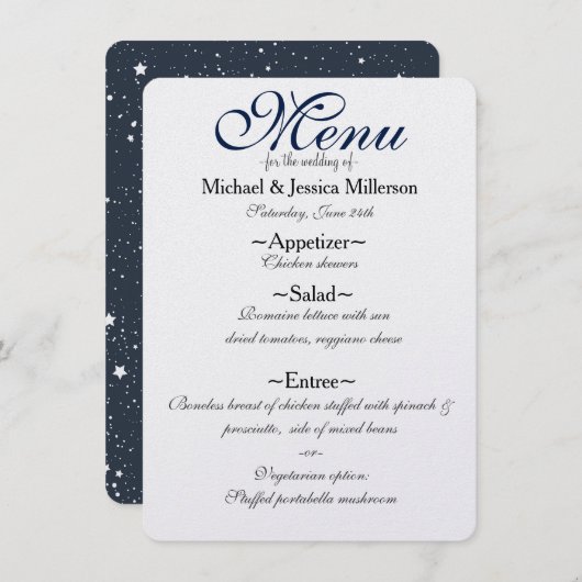 Nacht onder de sterren bruiloft menu (Voorkant / Achterkant)