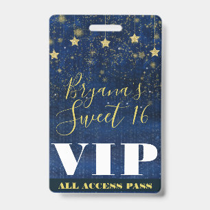 Nacht onder de sterren Gouden Blauwe Sweet 16 VIP Badge