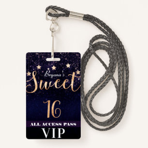 Nacht onder sterren Gold Paars Sweet 16 VIP Pass Badge