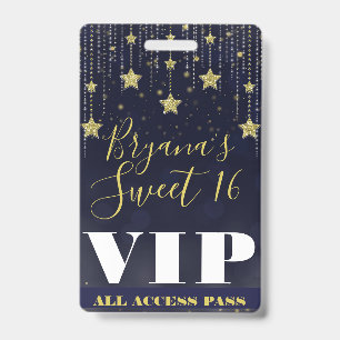 Nacht onder sterren Goud Donkerblauw Sweet 16 VIP Badge