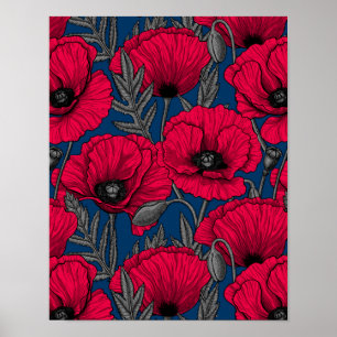 Nacht papavertuin poster